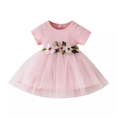 Baby Toddler Girls Short Sleeve Net Mesh Tutu Dress Princess Birthday Party Gift • £7.99