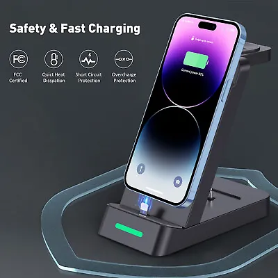 3in1 USB Charging Station Charger Dock For Apple Watch 8/7/6/SE IPhone 14 13 Pro • $18.54