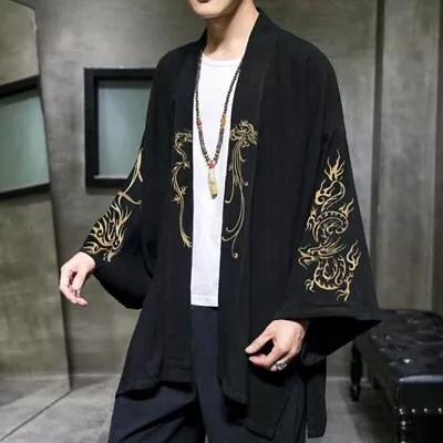 Fashion Embroidery Hanfu Mens Chinese Robe Cardigan Jacket Kimono Ancient Coat • $35.94