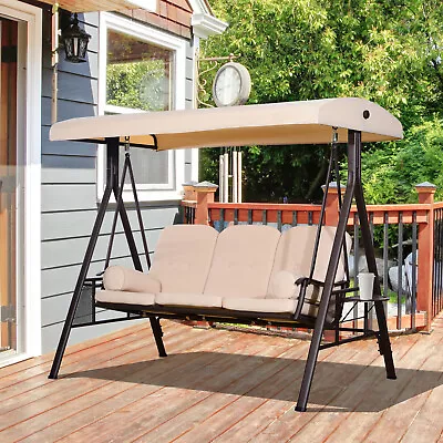 3-Person Outdoor Canopy Patio Cushioned Bench Patio Glider Swing Seat • $299.99