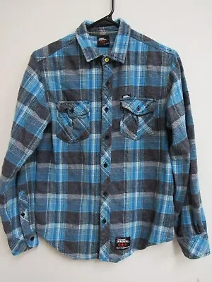 Vintage No Fear Blue Long Sleeve Button-Up Flannel Shirt Small • $17.75