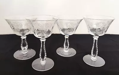 4 Fostoria Heather Crystal Glasses Liquor Cocktail & Low Champagne Floral Chintz • $26.95