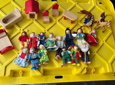 $24.99 • Buy LOT OF  14 Posable Wooden Dollhouse Dolls Figures  