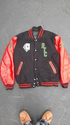 XXl - Rare Vintage VTG Bomber Varsity Jacket Red Black Leather Casino 90s • $62.99