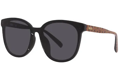 MCM MCM719SLB 005 Sunglasses Women's Black/Cognac Visetos/Grey Round Shape 66mm • $119.95