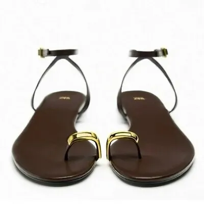 Zara Metal Ring Toe-post Leather Sandals • $139