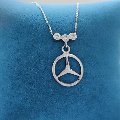 Mercedes Necklace With CZ Stones Handmade Car Jewelry 925 Solid Silver Necklace • $64.66