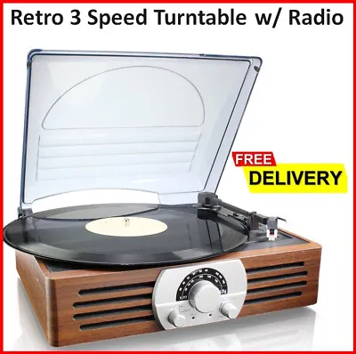 Retro Record Player 3-Speed Turntable AM/FM Radio Built-In Stereo Speakers NEW • $68