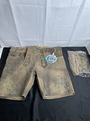 Schöneberger Trachten Couture Mens Brown Leather Lederhosen Shorts Size 38 • $35.99