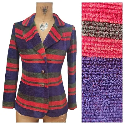 Vtg 70s Chenille Carpet Blazer Coat Jacket Tapestry Stripes Womens Ruth Norman S • $64.99