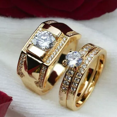 Simple 18k Gold Plated Rings For Women Cubic Zirconia Wedding Jewelry Size 6-10 • $3.58