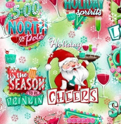 $12.99 • Buy 3 Wishes - Christmas North Pole Lounge Quilting & Crafting Fabric With Santa 