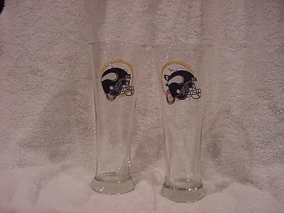 BEAUTIFUL Set Of 2 Minnesota Vikings Miller Beer Tall Pilsner Beer Glasses MINT • $19.99