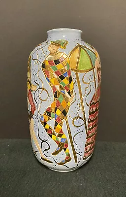 Marcello Fantoni Raymor- Italy 15 1/2” Harlequin Jester Hand Painted Vase • $2500