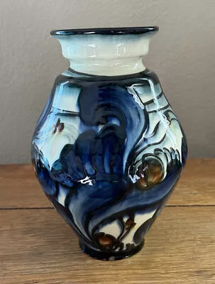 Vintage Danish Glazed Blue Brown DANICO Tall VASE Denmark Art Pottery • $50