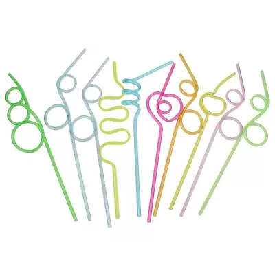 Pack Of 10 Crazy Colors Curly Drinking Straws Sipping Straws • £5.02