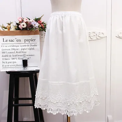 Women White Cotton Lace Trim A-Line Half Slip Underskirt Safety Skirt Petticoat • $15.49