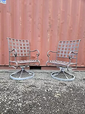 Vintage Wrought Iron Patio Furniture Brown Jordan Swivel Chairs • $1899