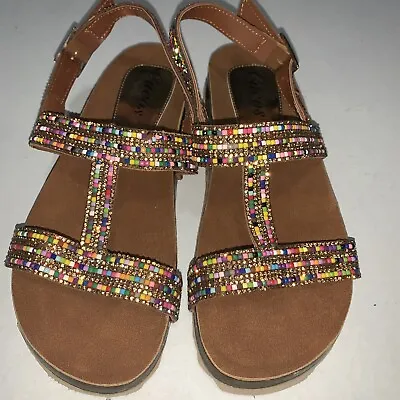 Handmade Women’s Sandals Rainbow Beaded Mexican Open Toe Shoes  SIZE 4 • $17.99