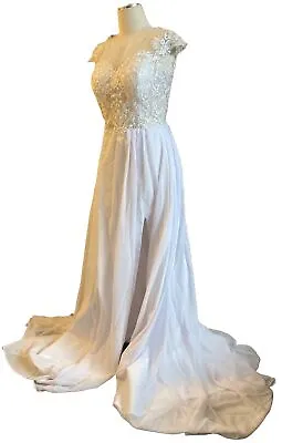 Warm Notices Wedding Dress Gown White Sequins Embellished Corset Slit NWT • $49.69