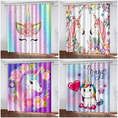 $44.99 • Buy Magic Unicorn 3D Thick Blackout Bedroom Curtains Thermal Ring Top Eyelet Gift