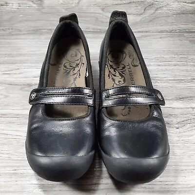 Merrell Plaza Bandeau Mary Jane Mocs Womens Size 7.5 Black Leather Wedge Slip-On • $24