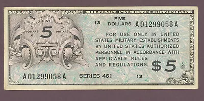Series 461 $5 Five Dollar Military Payment Certificate Mpc • $69.99