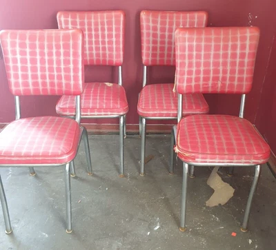 $152.99 • Buy 4 Vintage MCM Vinyl & Chrome Daystrom Dining Chairs Set For Restoration Project