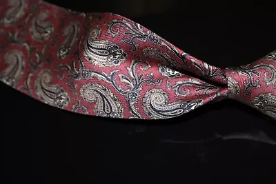 Robert Talbott Hand Sewn Genuine Ancient Madder Silk Magenta Silver Paisley Tie • $15.50
