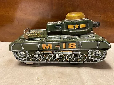 Vintage Tin Litho M-18 Army Tank Battery Operated Trade Mark Modern Toys - Japan • $39.95
