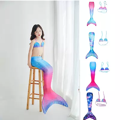 NEW Girls Mermaid Tail Swimming Costume Swimmable Bikini Set Summer Swimsuit UK • £10.37