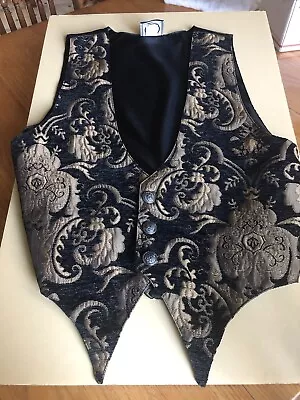 CYKXTEES Vest Mens Black AnsGold Velvet Brocade Victorian Gothic Steampunk • $32.50