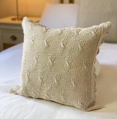 Luxury Cotton Aran Lace Knitted 40cm Cushion Cover Neutral Natural Beige • £14.95