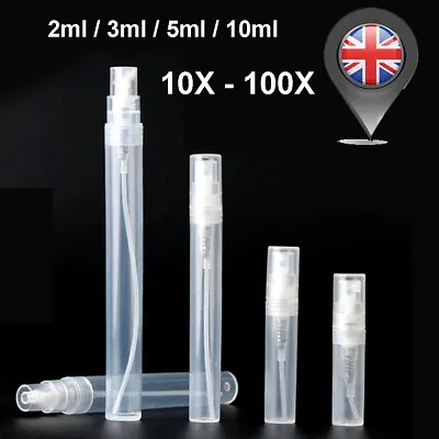 UP 100X 2/3/5ml Plastic Spray Bottle Empty Perfume Refill Sample Clear Container • £3.89