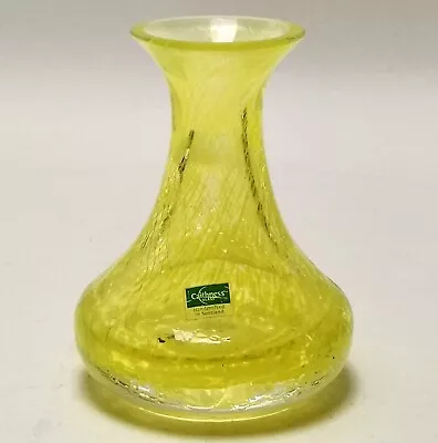 Caithness Yellow Art Glass Vase White Spots Made In Scotland Handcrafted 4” High • £28