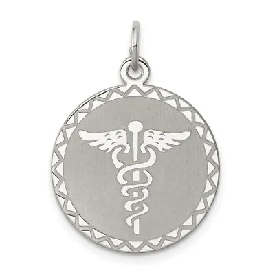 925 Sterling Silver Medical Symbol Caduceus Disc Charm Pendant 0.91 Inch • $33.23