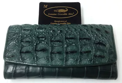 Genuine Real Crocodile Alligator Bone Skin Leather Trifold Clutch Green Wallet • $106