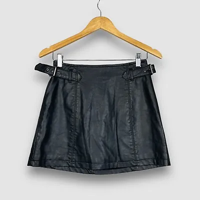 Free People Womens Sz 0 Solid Black Faux Leather Pleather Mini Skirt • $10.79