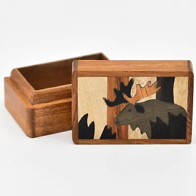 Northwoods Wooden Parquetry Moose Mini Trinket Box • $24.99