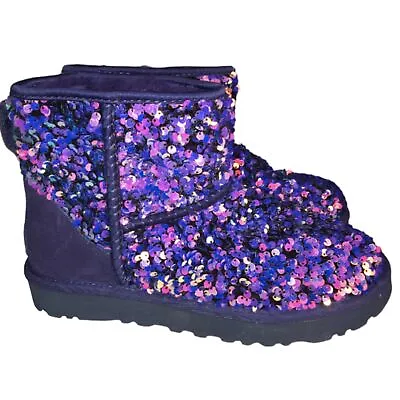 Ugg Classic Women's Mini Stellar Sequin Sparkle Wool Purple Ankle Boot Sz 7 NWOT • $125