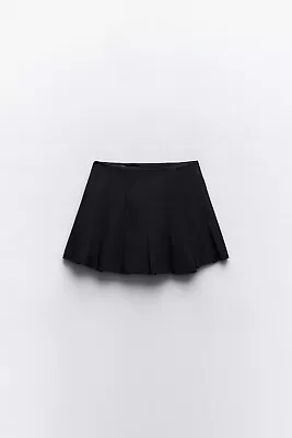 Zara Women Black Wide Pleated Mini Skort-size:xs-new W/tag • $38.99
