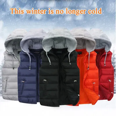 Mens Body Warmer Gilet Waistcoat Hooded Contrast Hood Sleeveless Jacket Pockets • $30.60