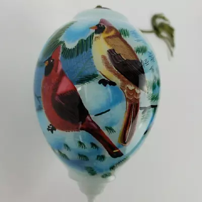 Ne'Qwa Hand Painted Ornament Winter Scene Cardinals Birds Bruce Miller Art 5.5  • $10