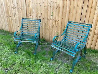 £750 • Buy Antique Pair Of  Strapwork Wrought Iron Garden Chairs / Benches 
