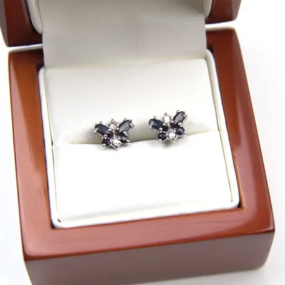 £180 • Buy Stud Earrings Sapphire And Diamond Cluster Butterfly 9ct Gold ER282SD