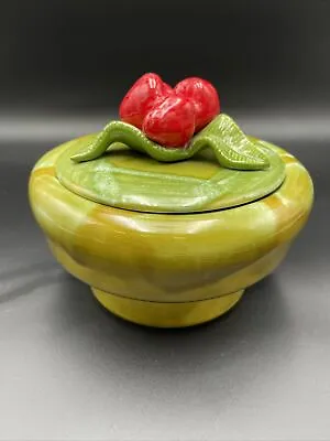 Vintage California Pottery USA 890 Green Drip Casserole Dish Strawberry Design  • $28