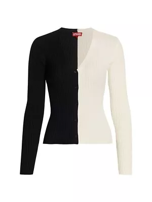 Staud Women's Shoko Cargo Black White Colorblock Cardigan Size XS • $120