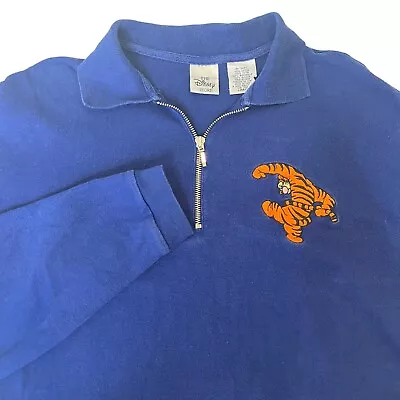 Vintage The Disney Store 1/4 Zip Pullover Blue Sweatshirt Embroidered Tigger Siz • $16.20