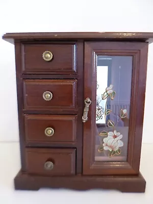 £14.95 • Buy Vintage Musical Jewellery Box Wooden Wardrobe Style 4 Dresser Style Drawers
