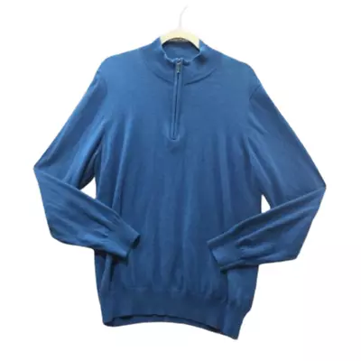 L.L. Bean Sweater Men's Size M Blue Cotton Cashmere 1/4 Zip Long Sleeve Pullover • $33